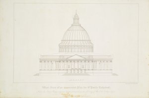Facciata ovest di un piano non eseguito per la Cattedrale di San Paolo da Christopher Wren